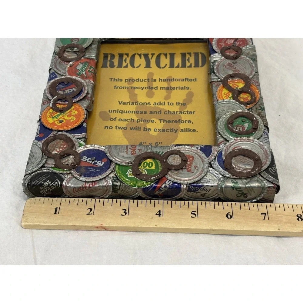 NEW! Vtg Recycled Bottle Cap Picture Photo Frame 4
